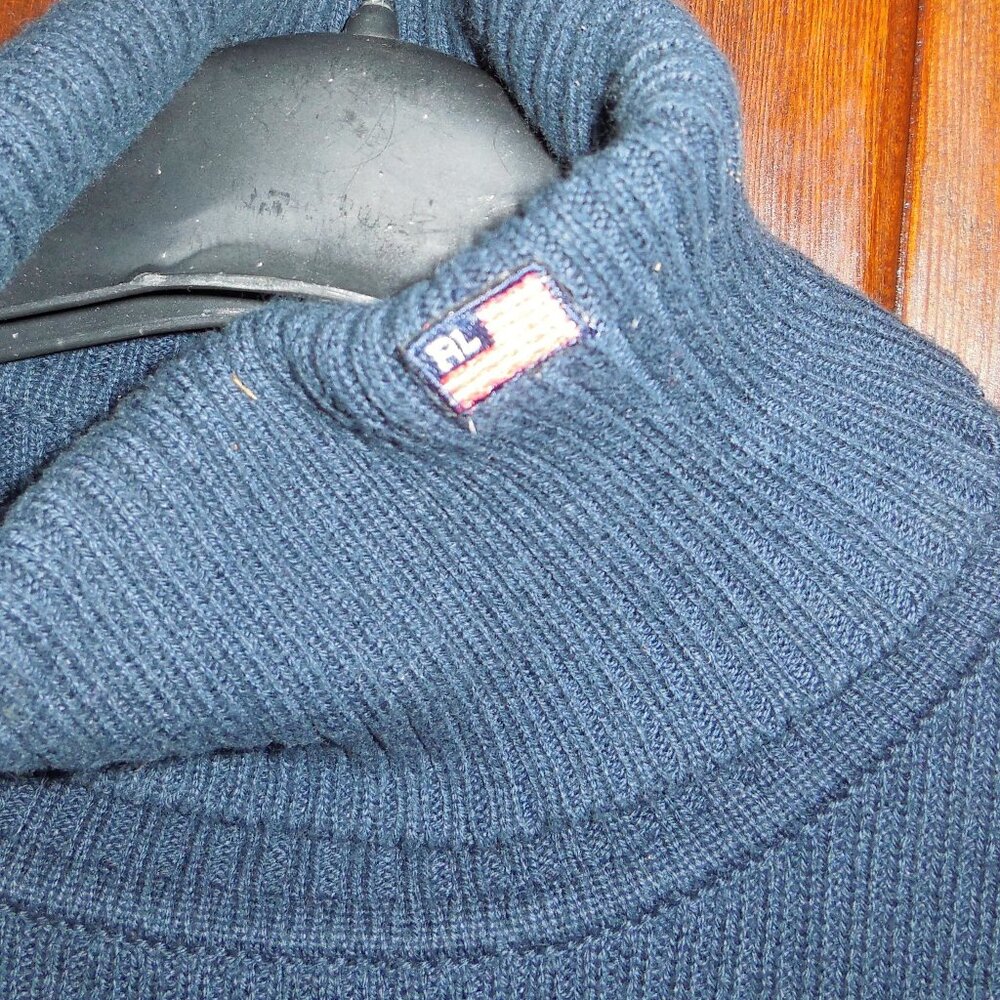 Polo Ralph Lauren Men's Turtleneck Sweater  100% Cotton Navy Large/ Unisex - Picture 2 of 2